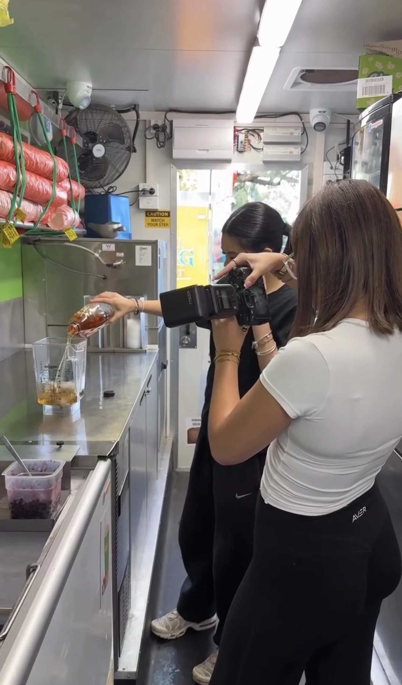 Filming at a juice bar